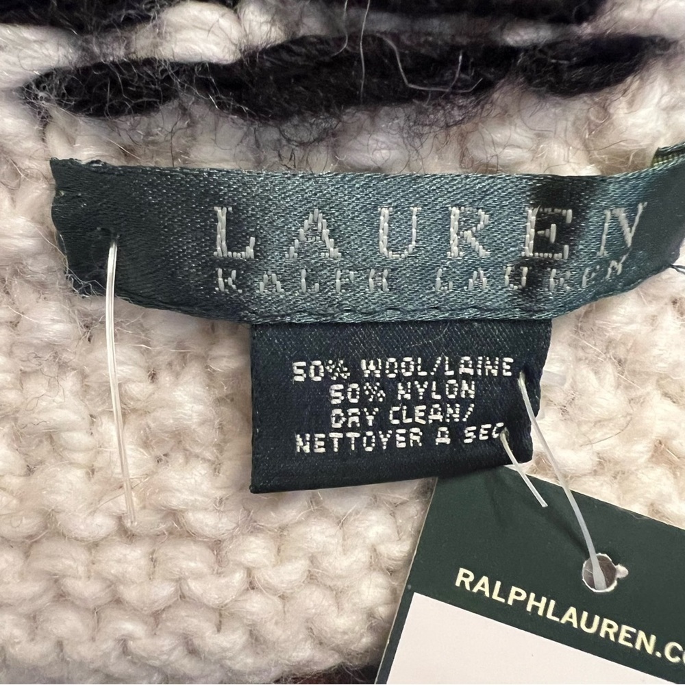 LAUREN RALPH LAUREN Wool Blend Chevron Knit Scarf black & white NWT - Picture 3 of 4